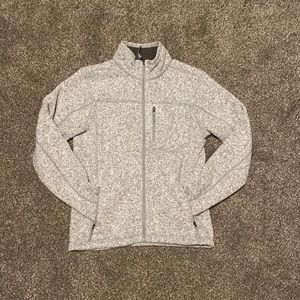 The North Face gray and white fleece jacket